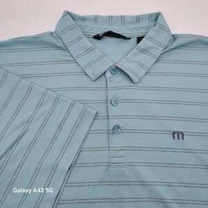 TravisMathew Mens XXL Blue Striped Short Sleeve Golf Polo Shirt RN123280